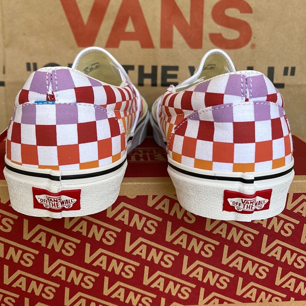 Vans Classic Slip On Checkerboard Rainbow/True White sneakers WMNS - Picture 14 of 16
